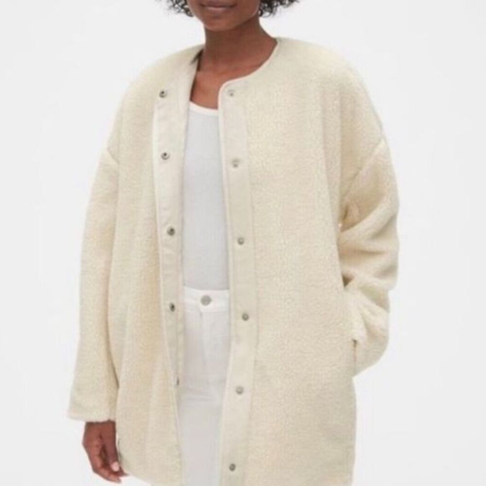 Gap‎ womens XS cream oversized teddy Shacket Cacoon Jacket Coat